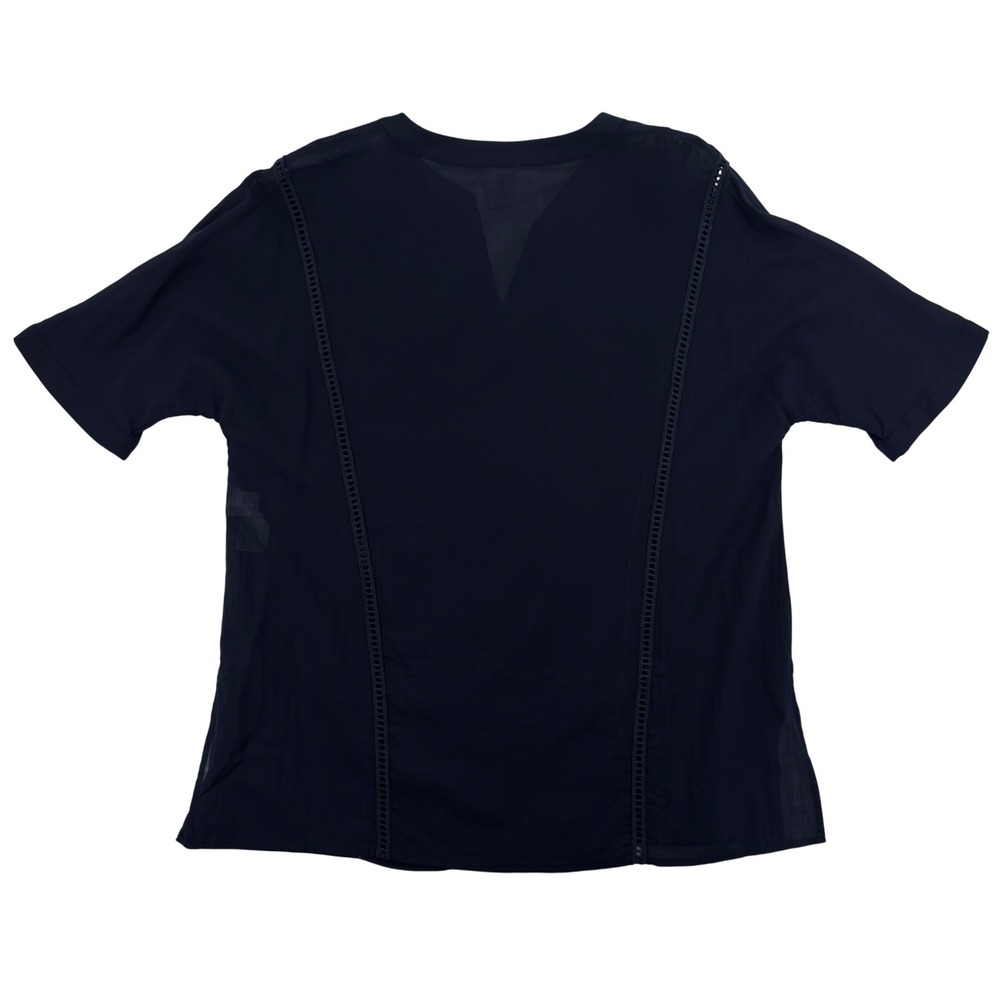 Chicos Tunic Top Womens Size 1 Navy Embroidered Semi‎ Sheer V Neck Resort Wear - Picture 2 of 8